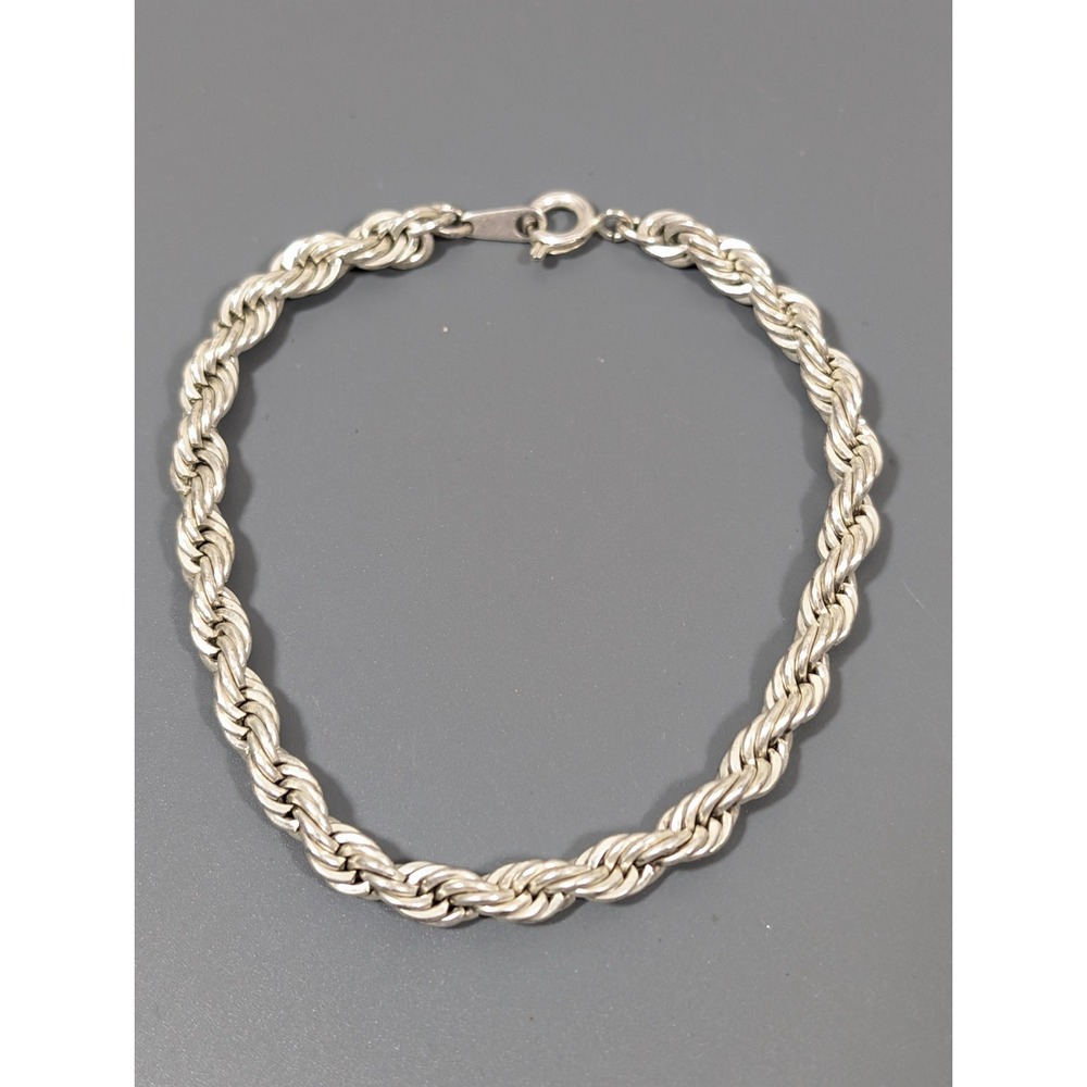 Vintage Silve Tone Rope Chain Classic Bracelet 7 inch